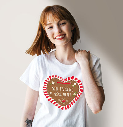 Bild: T-Shirt Damen - 51% Engerl 49% Deifi (Lebkuchenherz) Geschenkidee