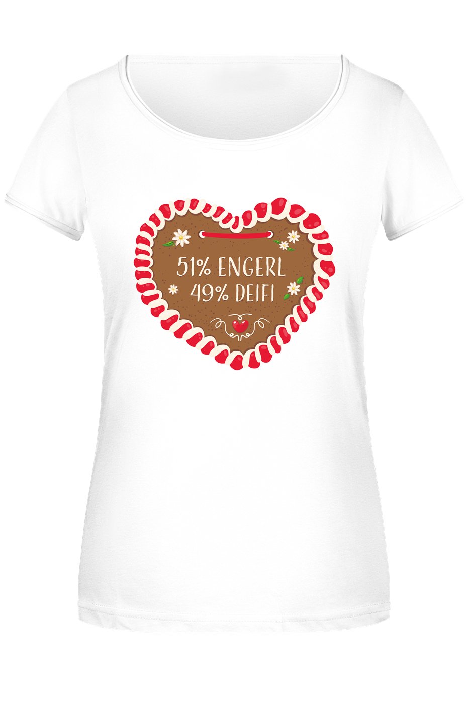 Bild: T-Shirt Damen - 51% Engerl 49% Deifi (Lebkuchenherz) Geschenkidee