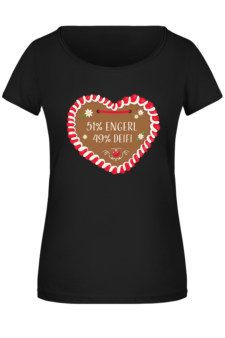 Bild: T-Shirt Damen - 51% Engerl 49% Deifi (Lebkuchenherz) Geschenkidee
