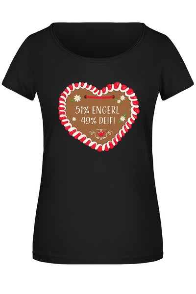 Bild: T-Shirt Damen - 51% Engerl 49% Deifi (Lebkuchenherz) Geschenkidee