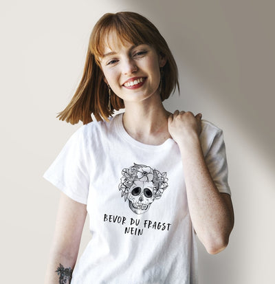 Bild: T-Shirt Damen - Bevor du fragst NEIN - Totenkopf Geschenkidee