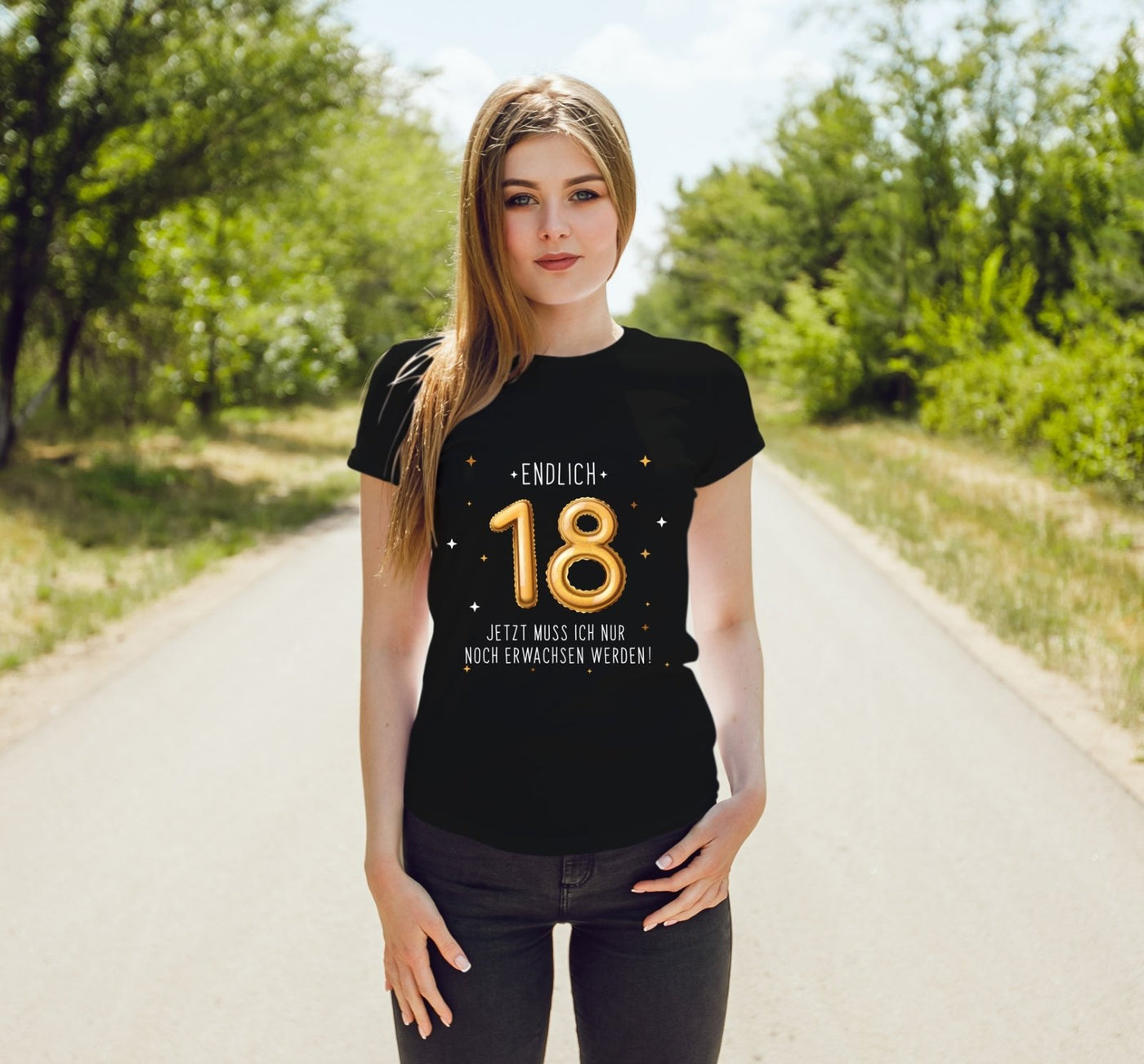 Bild: T-Shirt Damen - Endlich 18 Jetzt muss ich nur noch Erwachsen werden! - Gold Geschenkidee