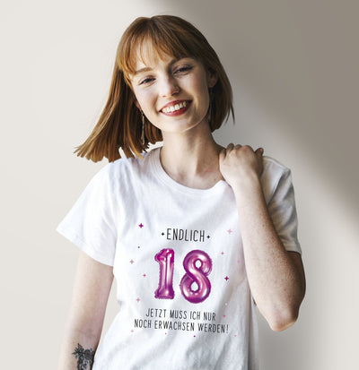 Bild: T-Shirt Damen - Endlich 18 Jetzt muss ich nur noch Erwachsen werden! - Pink Geschenkidee