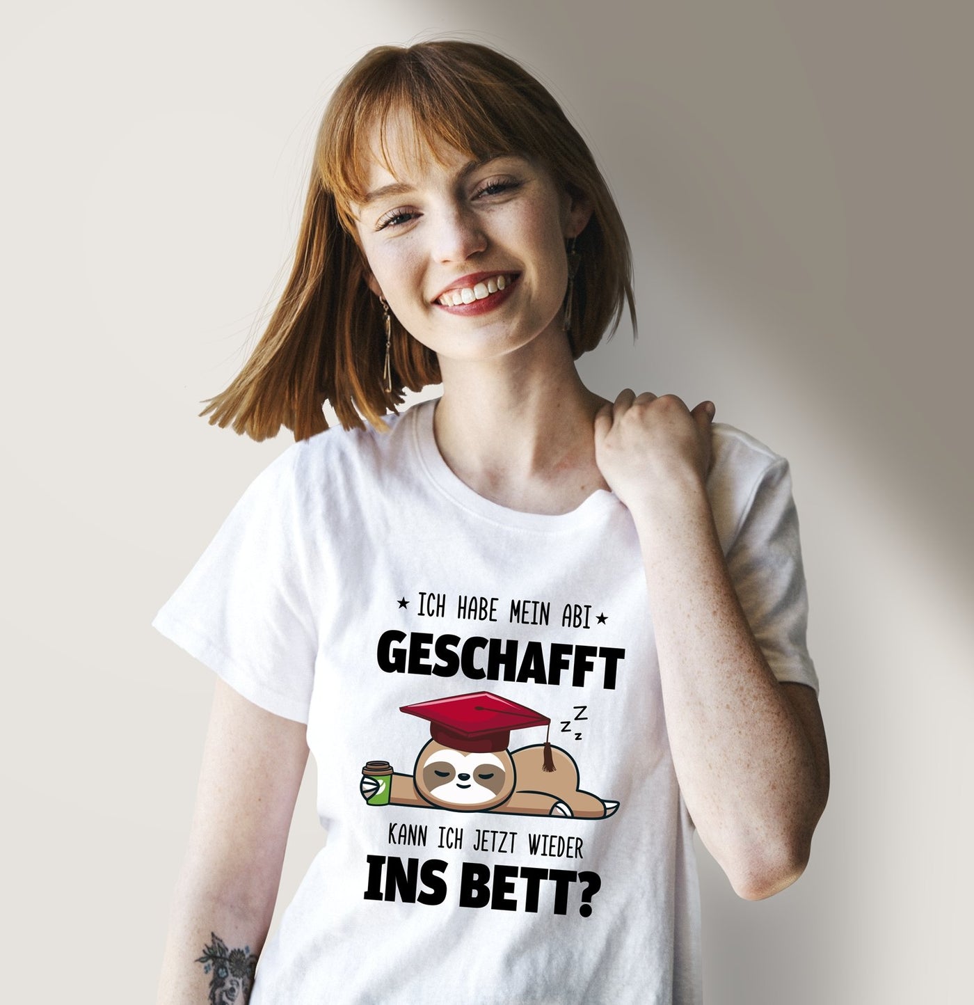 Bild: T-Shirt Damen - Faultier - Ich habe mein Abi geschafft. Kann ich jetzt wieder ins Bett? Geschenkidee