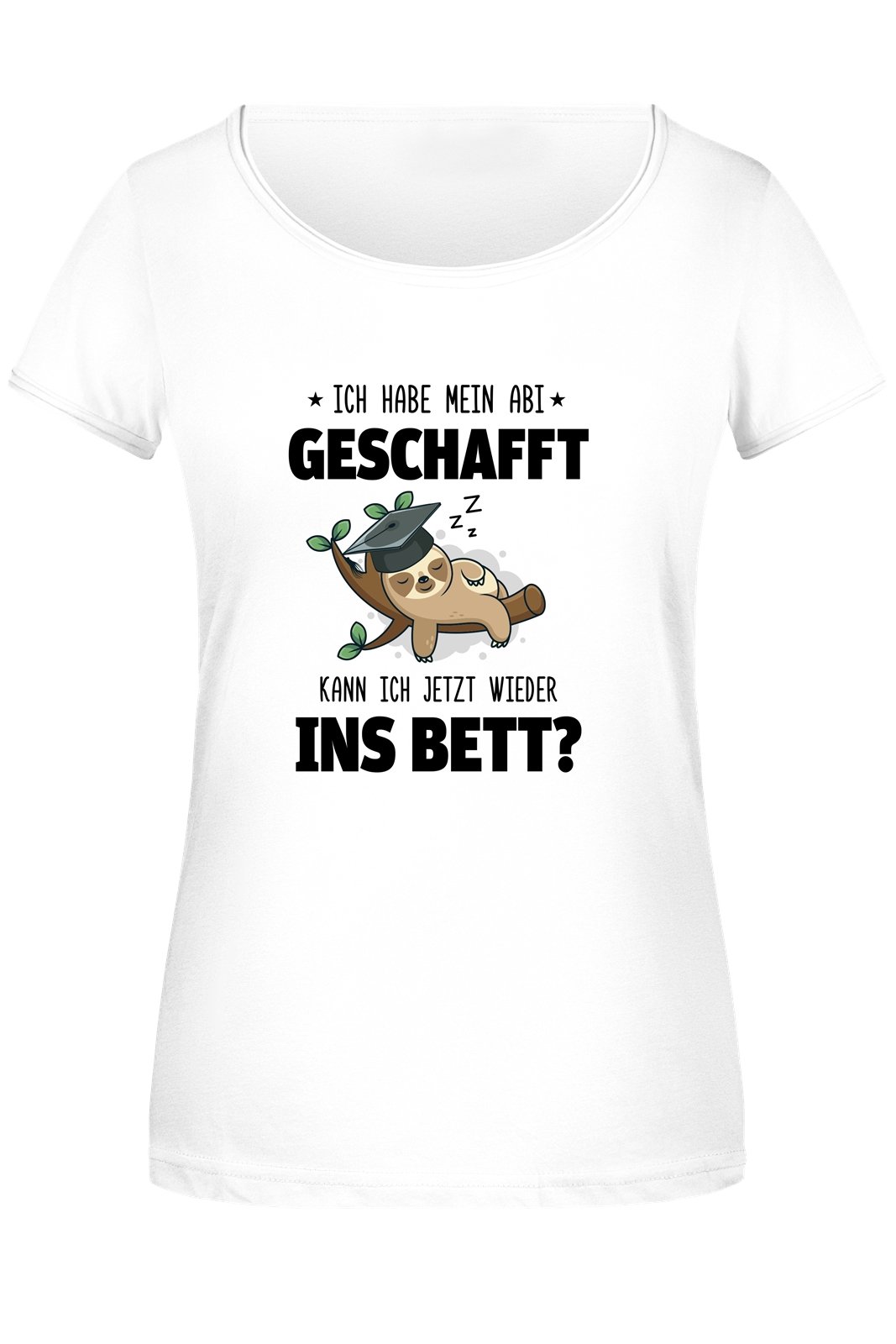 Bild: T-Shirt Damen - Faultier - Ich habe mein Abi geschafft. Kann ich jetzt wieder ins Bett? - V2 Geschenkidee