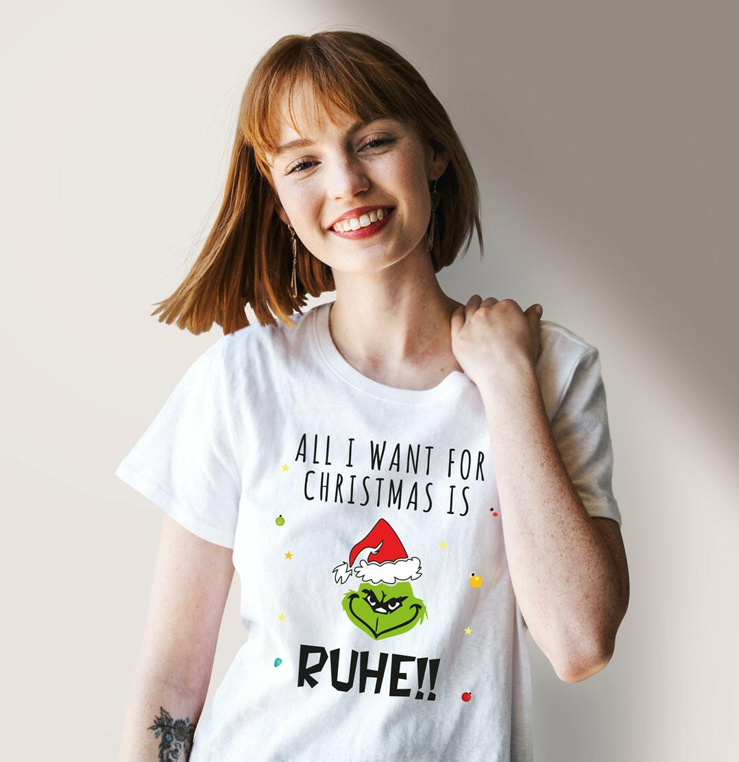 Bild: T-Shirt Damen - Grinch - All I want for Christmas is Ruhe! (Gesicht) Geschenkidee