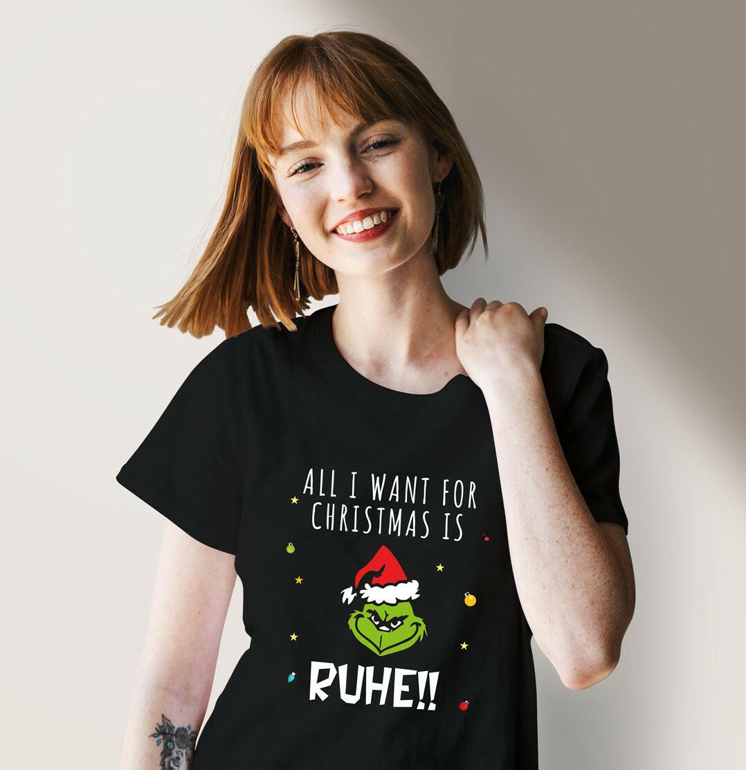 Bild: T-Shirt Damen - Grinch - All I want for Christmas is Ruhe! (Gesicht) Geschenkidee