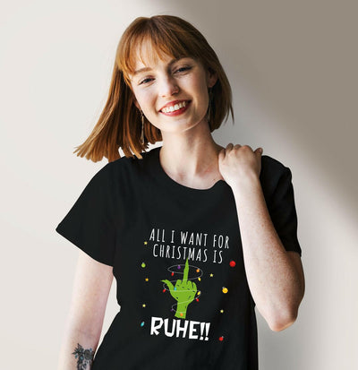 Bild: T-Shirt Damen - Grinch - All I want for Christmas is Ruhe! (Mittelfinger) Geschenkidee