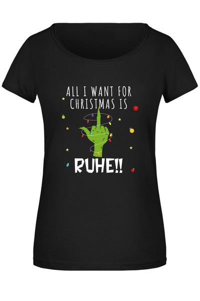 Bild: T-Shirt Damen - Grinch - All I want for Christmas is Ruhe! (Mittelfinger) Geschenkidee