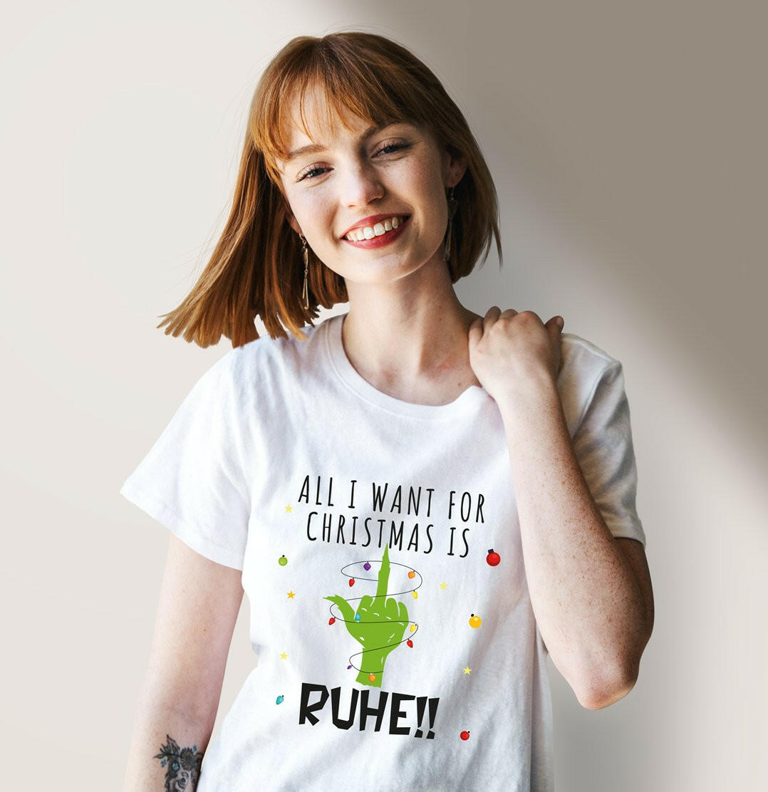 Bild: T-Shirt Damen - Grinch - All I want for Christmas is Ruhe! (Mittelfinger) Geschenkidee