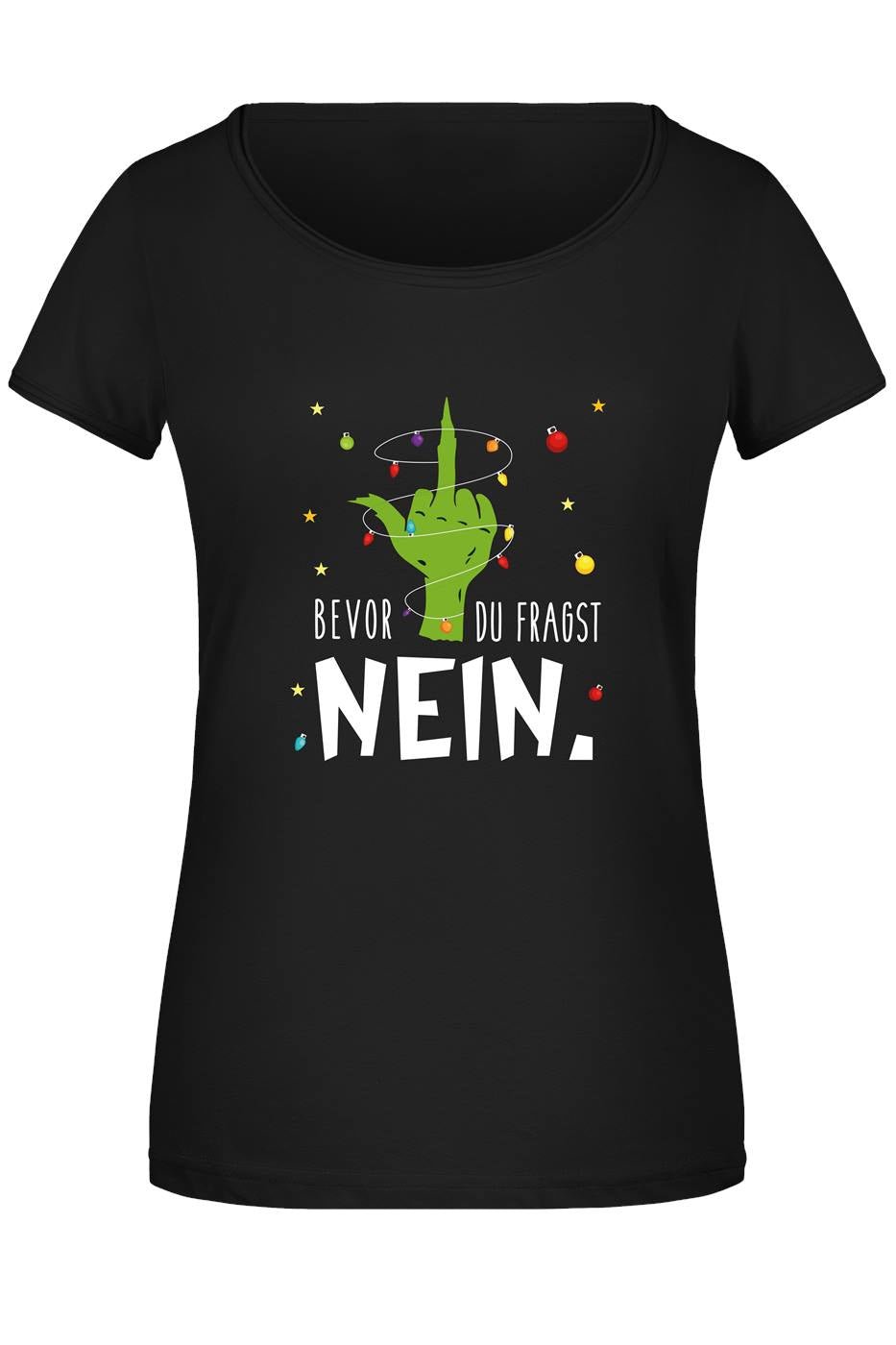 Bild: T-Shirt Damen - Grinch - Bevor du fragst NEIN. (Mittelfinger) Geschenkidee