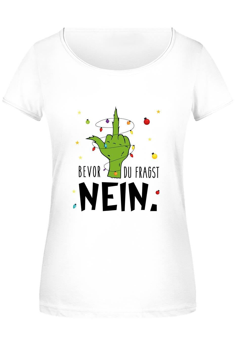 Bild: T-Shirt Damen - Grinch - Bevor du fragst NEIN. (Mittelfinger) Geschenkidee