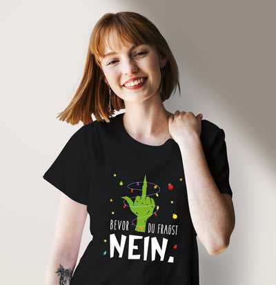 Bild: T-Shirt Damen - Grinch - Bevor du fragst NEIN. (Mittelfinger) Geschenkidee