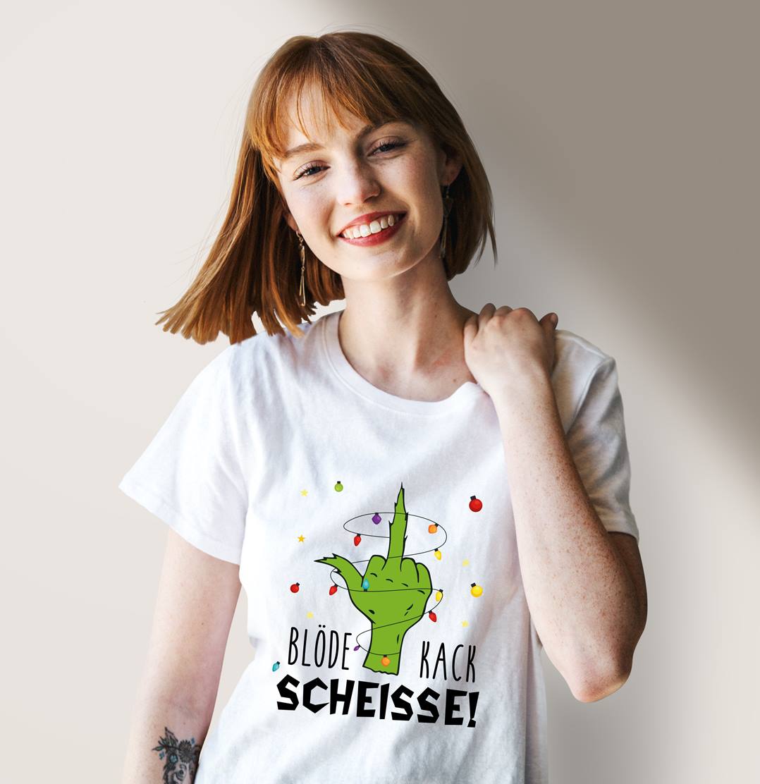 Bild: T-Shirt Damen - Grinch - Blöde Kackscheisse! (Mittelfinger) Geschenkidee