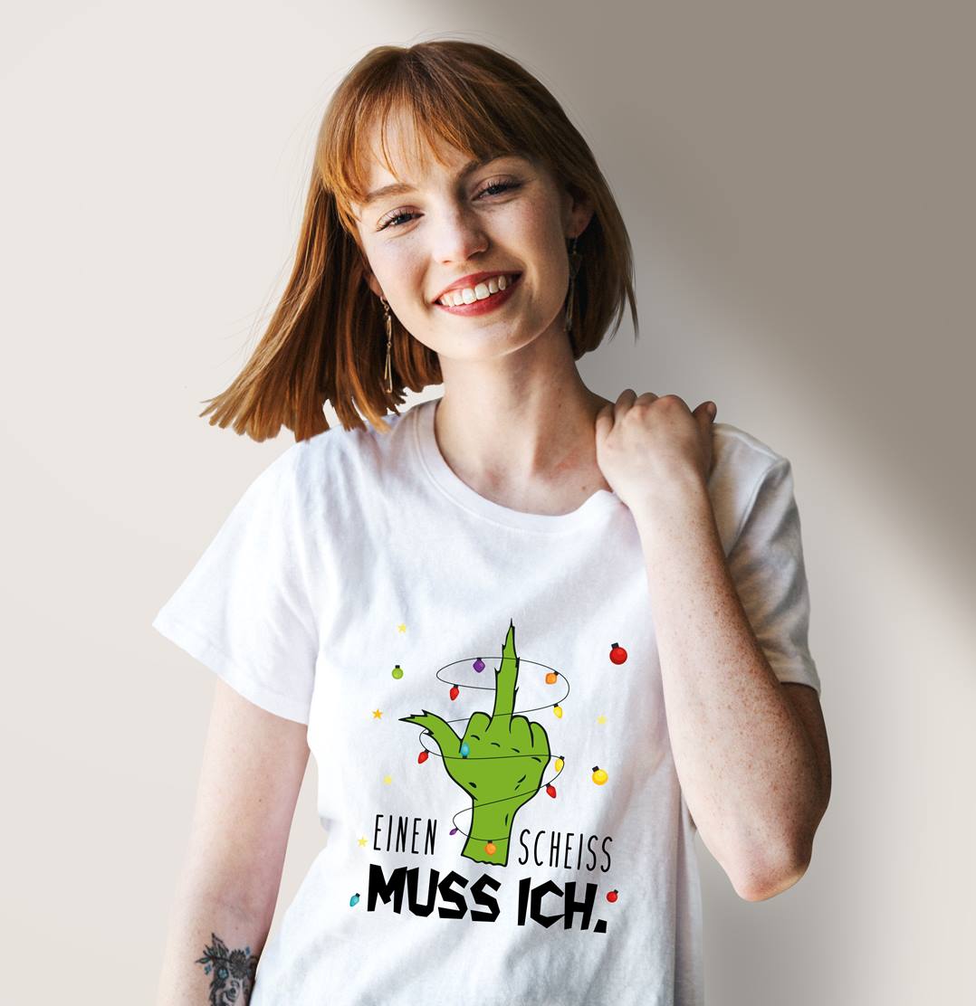 Bild: T-Shirt Damen - Grinch - Einen Scheiss muss ich. (Mittelfinger) Geschenkidee