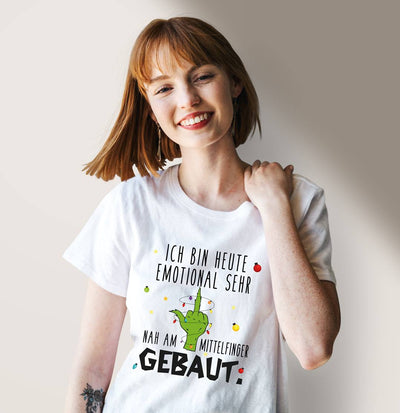 Bild: T-Shirt Damen - Grinch - Ich bin heute emotional sehr nah am Mittelfinger gebaut. Geschenkidee