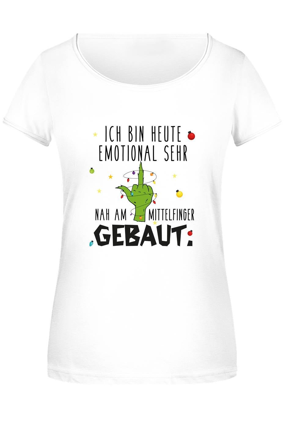 Bild: T-Shirt Damen - Grinch - Ich bin heute emotional sehr nah am Mittelfinger gebaut. Geschenkidee