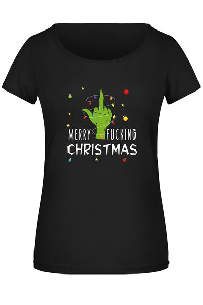 Bild: T-Shirt Damen - Grinch - Merry fucking Christmas (Mittelfinger) Geschenkidee