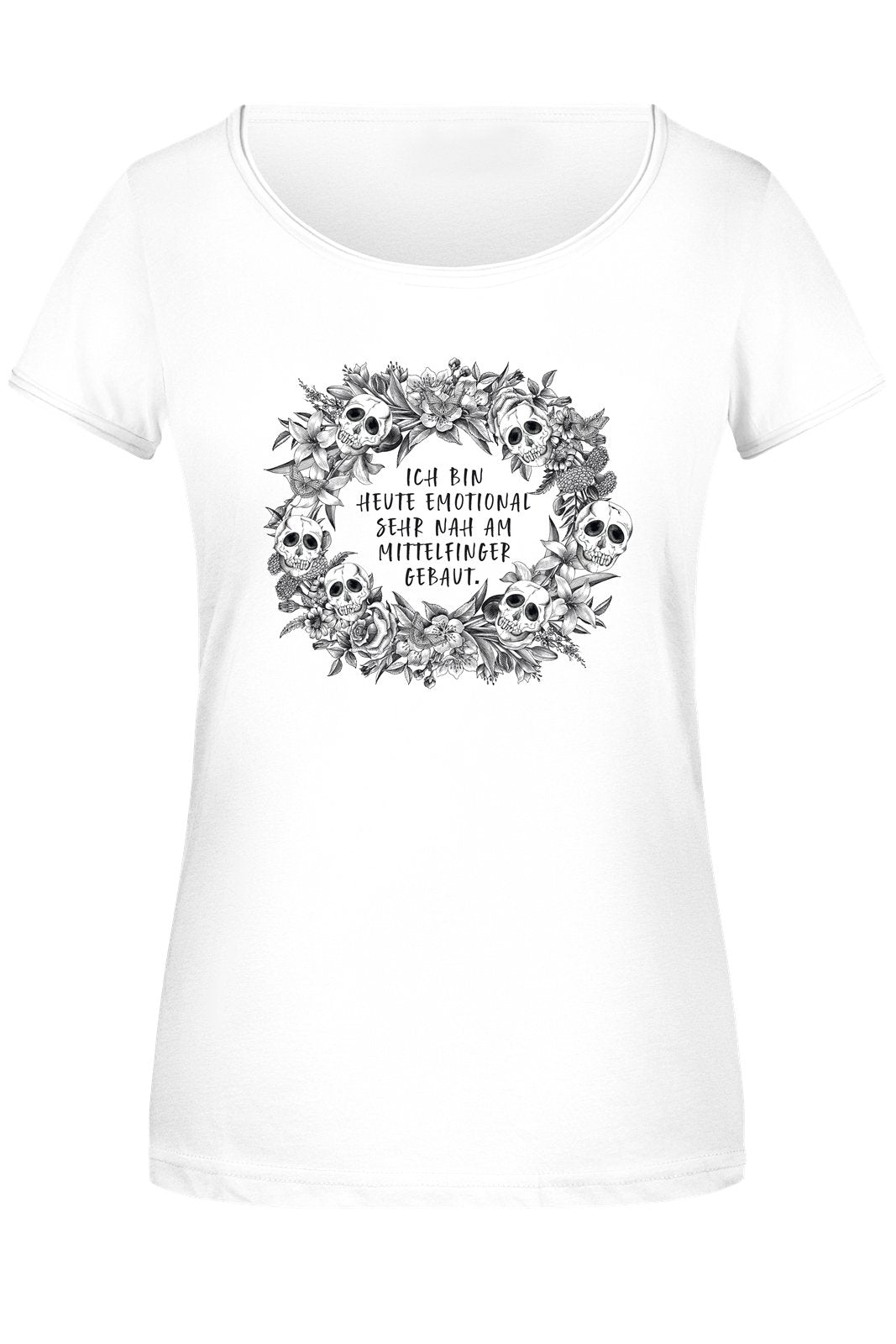 Bild: T-Shirt Damen - Ich bin heute emotional sehr nah am Mittelfinger gebaut. - Skull Statement Geschenkidee