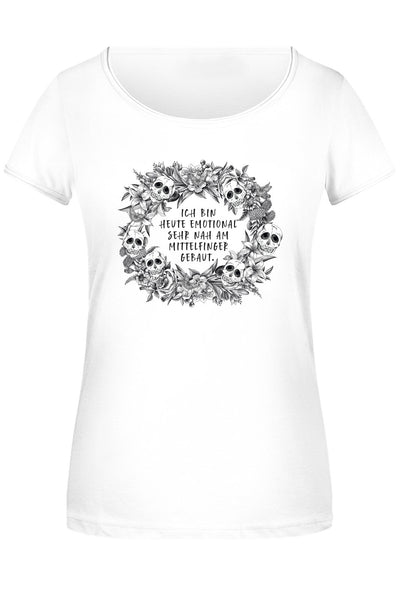 Bild: T-Shirt Damen - Ich bin heute emotional sehr nah am Mittelfinger gebaut. - Skull Statement Geschenkidee