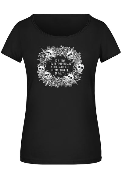 Bild: T-Shirt Damen - Ich bin heute emotional sehr nah am Mittelfinger gebaut. - Skull Statement Geschenkidee