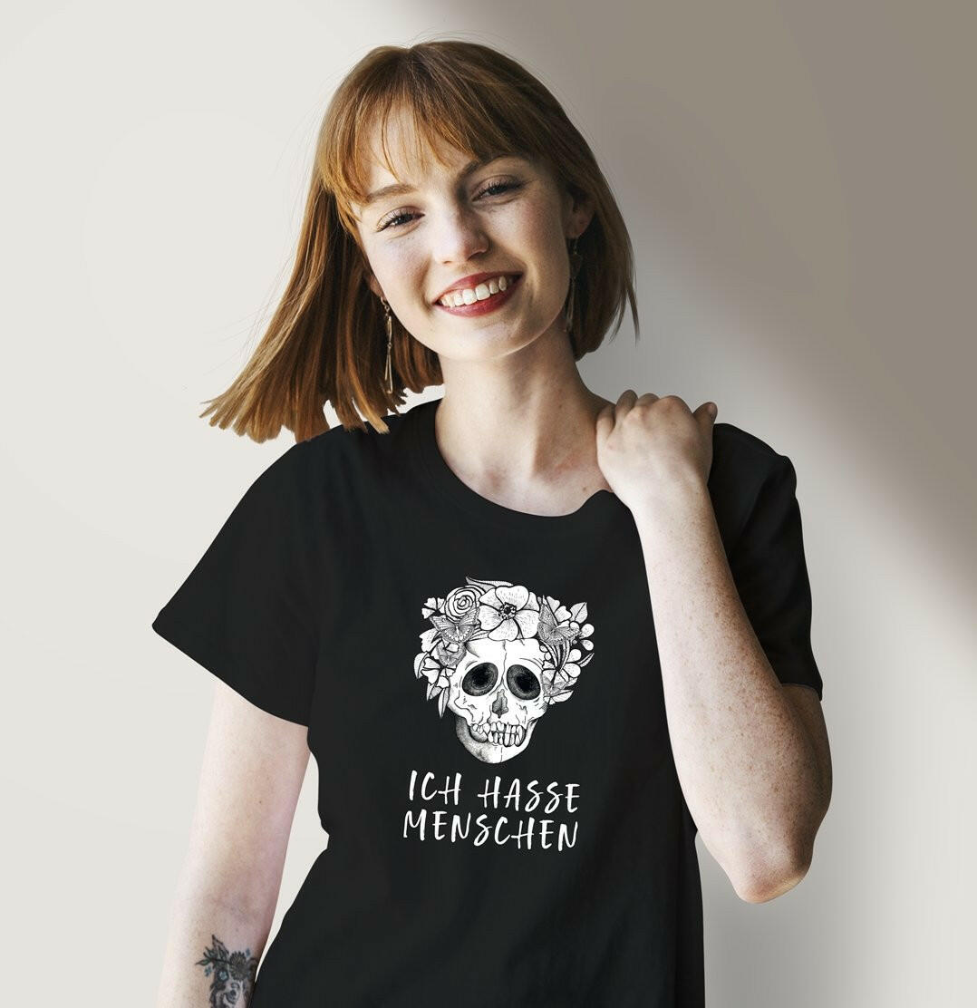Einzigartiges 'Ich hasse Menschen - Totenkopf' Damen T-Shirt