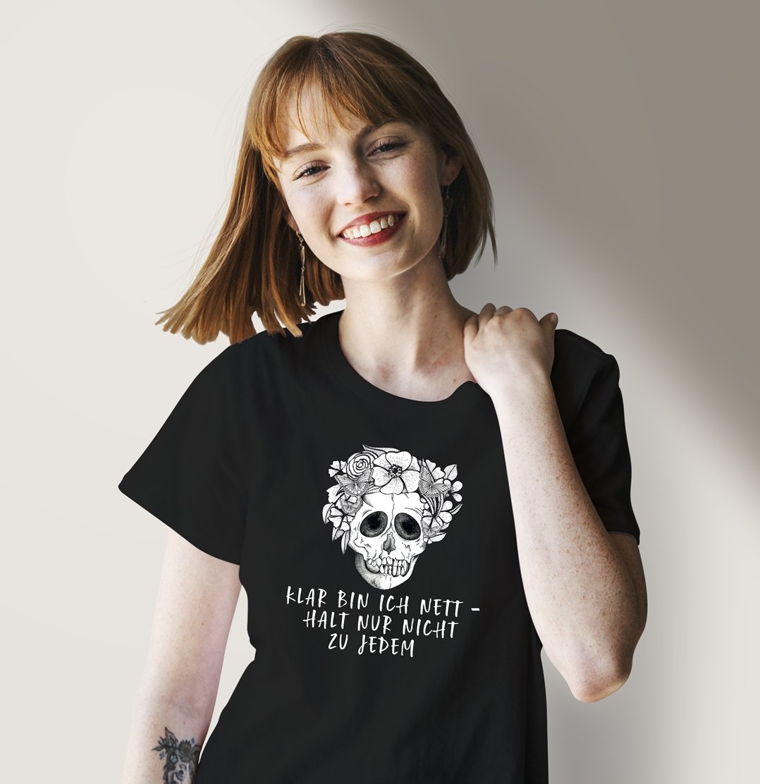 Bild: T-Shirt Damen - Klar bin ich nett - halt nur nicht zu jedem - Totenkopf Geschenkidee