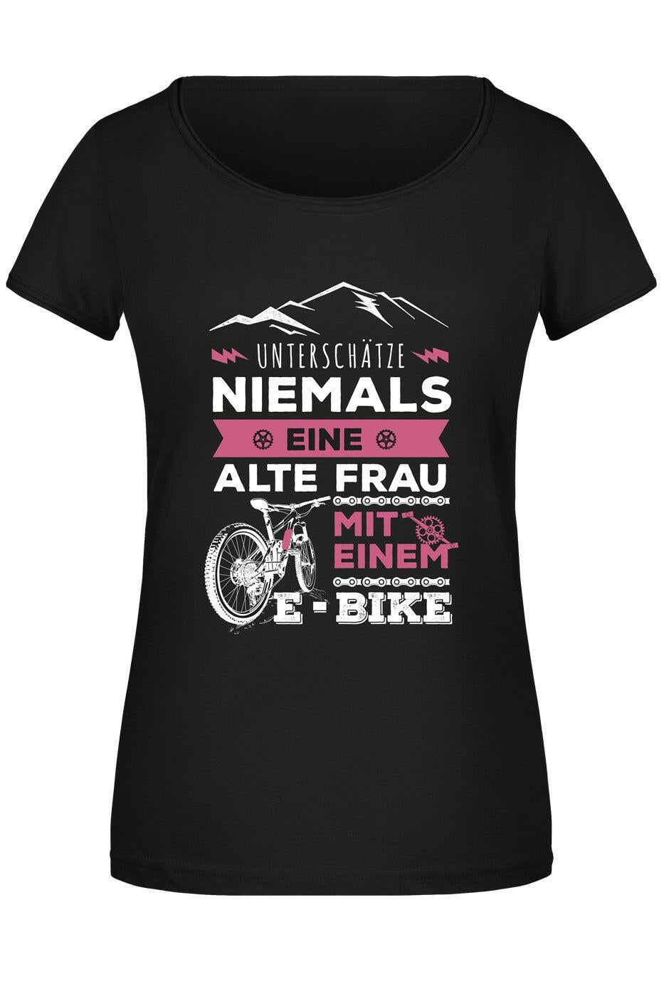 Bild: T-Shirt Damen - Unterschätze niemals eine alte Frau mit einem E-Bike Geschenkidee