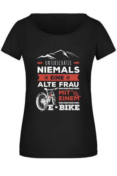 Bild: T-Shirt Damen - Unterschätze niemals eine alte Frau mit einem E-Bike Geschenkidee