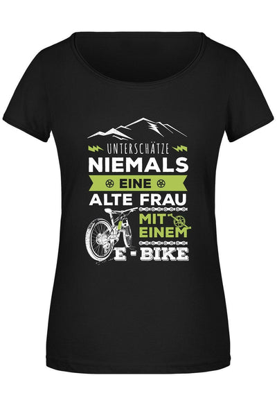 Bild: T-Shirt Damen - Unterschätze niemals eine alte Frau mit einem E-Bike Geschenkidee