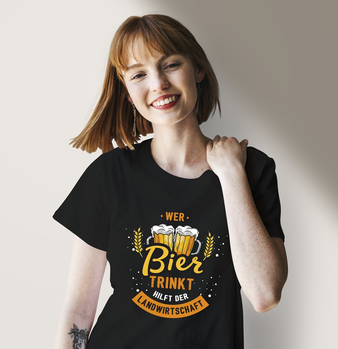 Bild: T-Shirt Damen - Wer Bier trinkt hilft der Landwirtschaft Geschenkidee