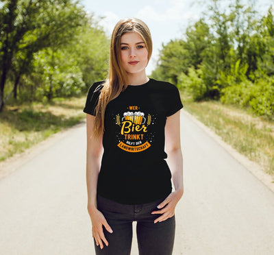 Bild: T-Shirt Damen - Wer Bier trinkt hilft der Landwirtschaft Geschenkidee