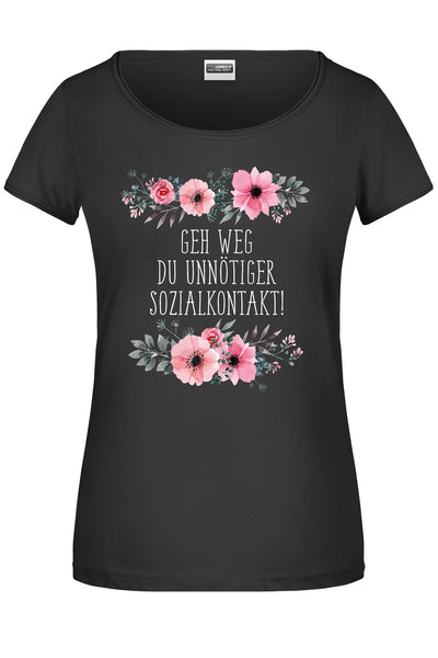 Bild: T-Shirt - Geh weg Du unnötiger Sozialkontakt - blumig Geschenkidee