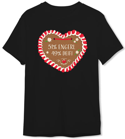 Bild: T-Shirt Herren - 51% Engerl 49% Deifi (Lebkuchenherz) Geschenkidee