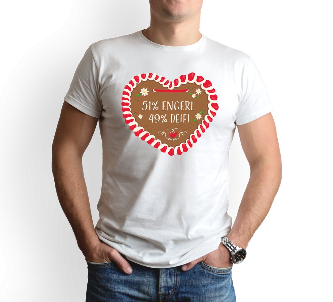 Bild: T-Shirt Herren - 51% Engerl 49% Deifi (Lebkuchenherz) Geschenkidee