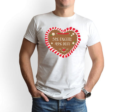 Bild: T-Shirt Herren - 51% Engerl 49% Deifi (Lebkuchenherz) Geschenkidee