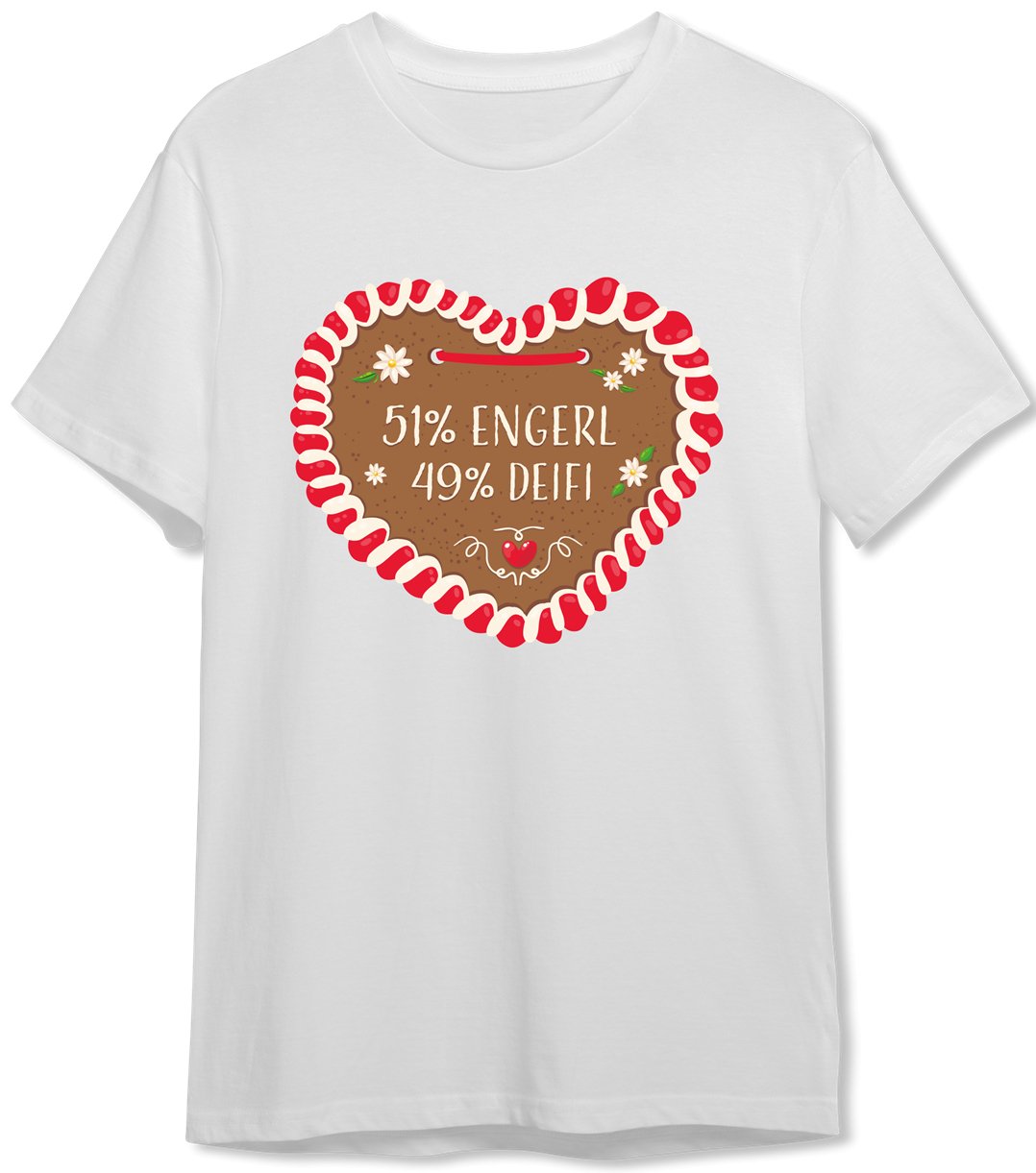 Bild: T-Shirt Herren - 51% Engerl 49% Deifi (Lebkuchenherz) Geschenkidee