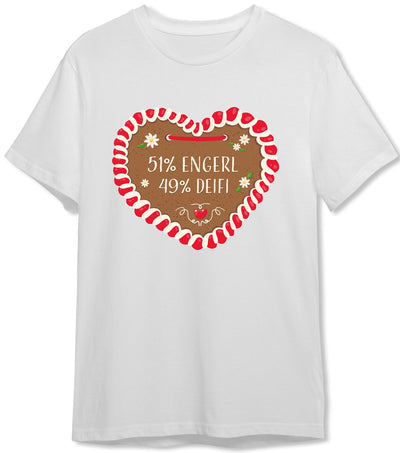 Bild: T-Shirt Herren - 51% Engerl 49% Deifi (Lebkuchenherz) Geschenkidee