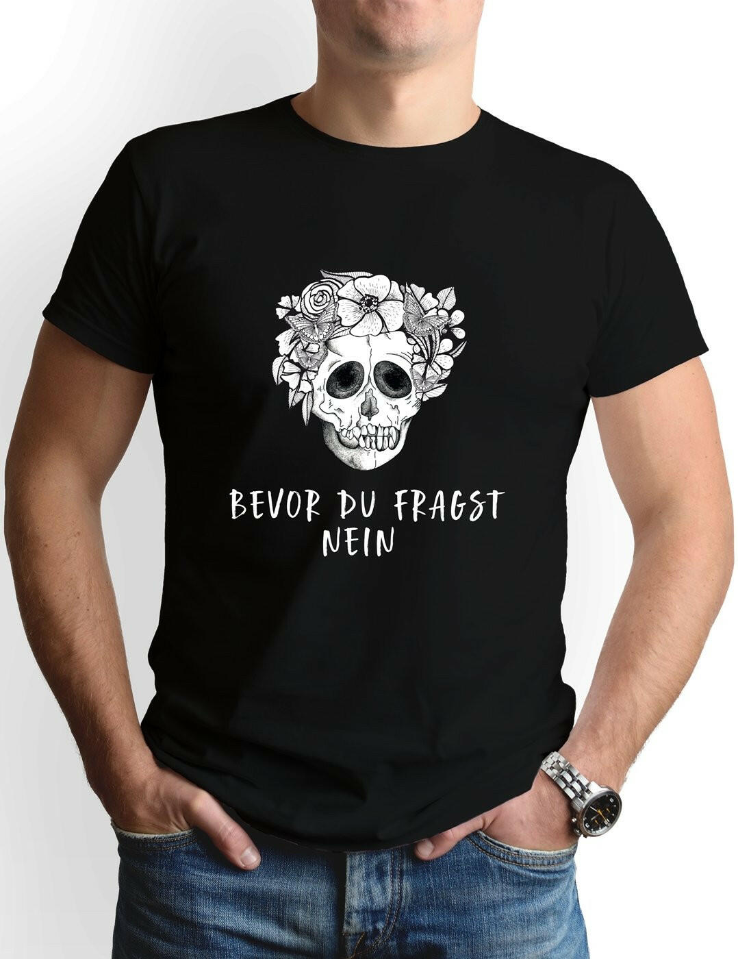 Bild: T-Shirt Herren - Bevor du fragst NEIN - Totenkopf Geschenkidee