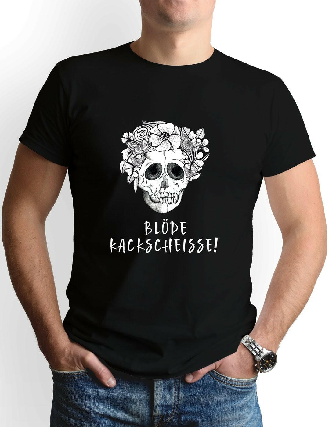 Bild: T-Shirt Herren - Blöde Kackscheisse! - Totenkopf Geschenkidee