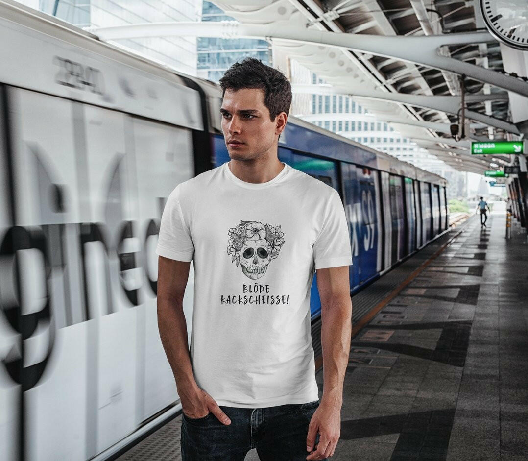 Bild: T-Shirt Herren - Blöde Kackscheisse! - Totenkopf Geschenkidee