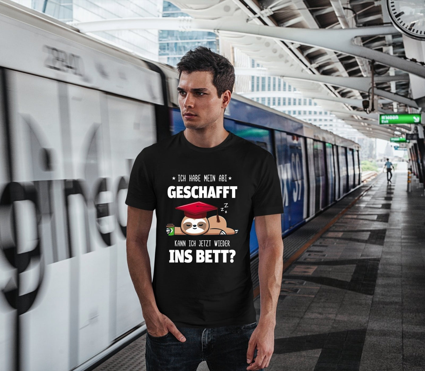 Bild: T-Shirt Herren - Faultier - Ich habe mein Abi geschafft. Kann ich jetzt wieder ins Bett? Geschenkidee