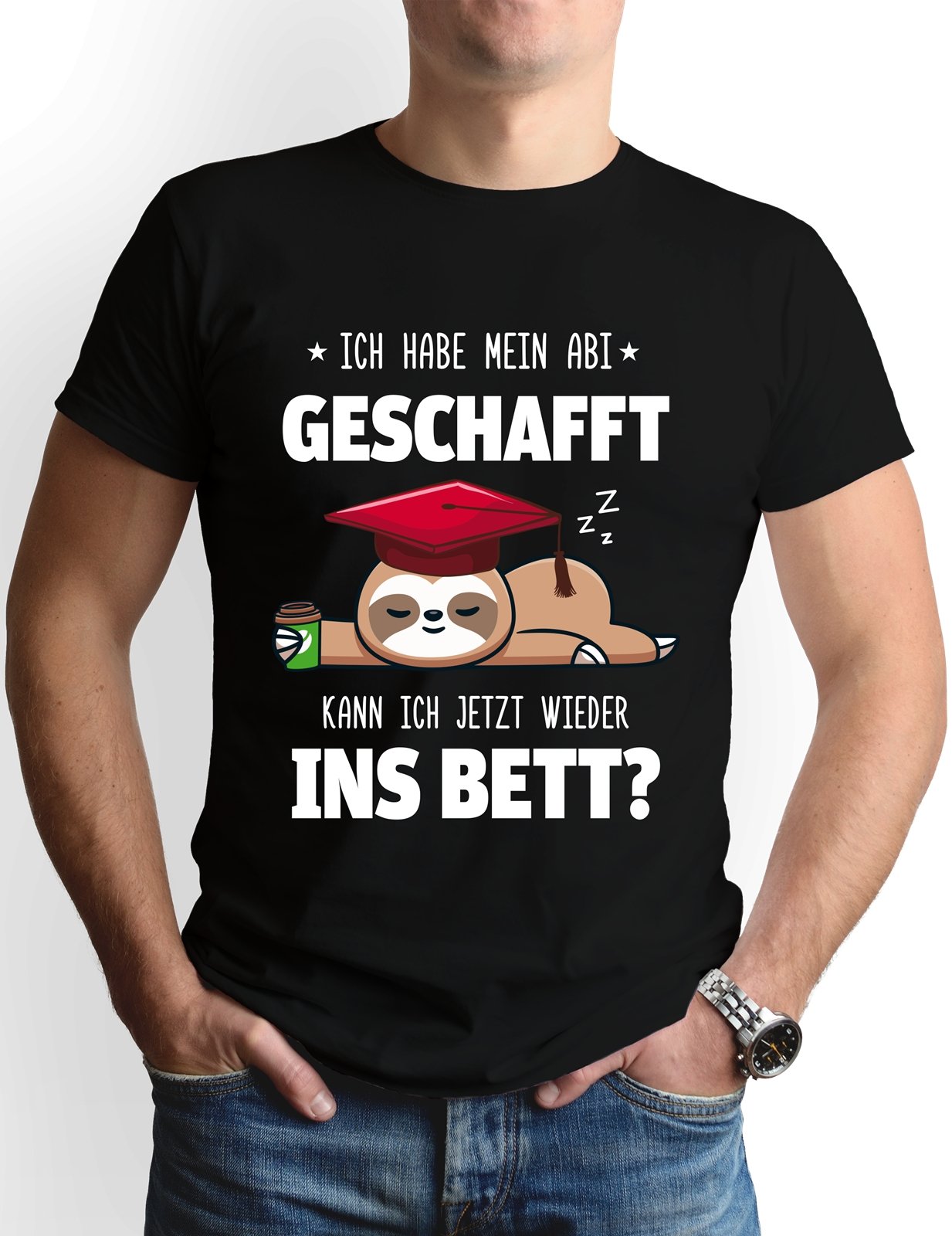 Bild: T-Shirt Herren - Faultier - Ich habe mein Abi geschafft. Kann ich jetzt wieder ins Bett? Geschenkidee