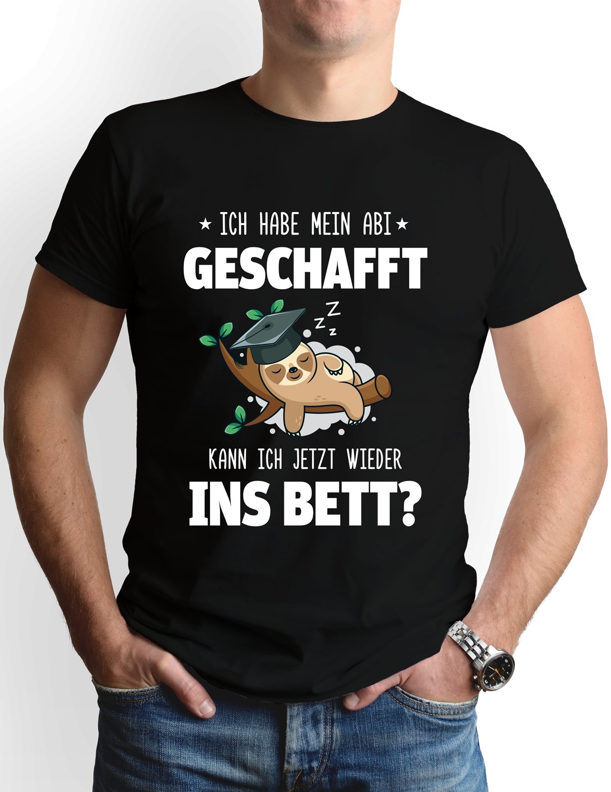 Bild: T-Shirt Herren - Faultier - Ich habe mein Abi geschafft. Kann ich jetzt wieder ins Bett? - V2 Geschenkidee