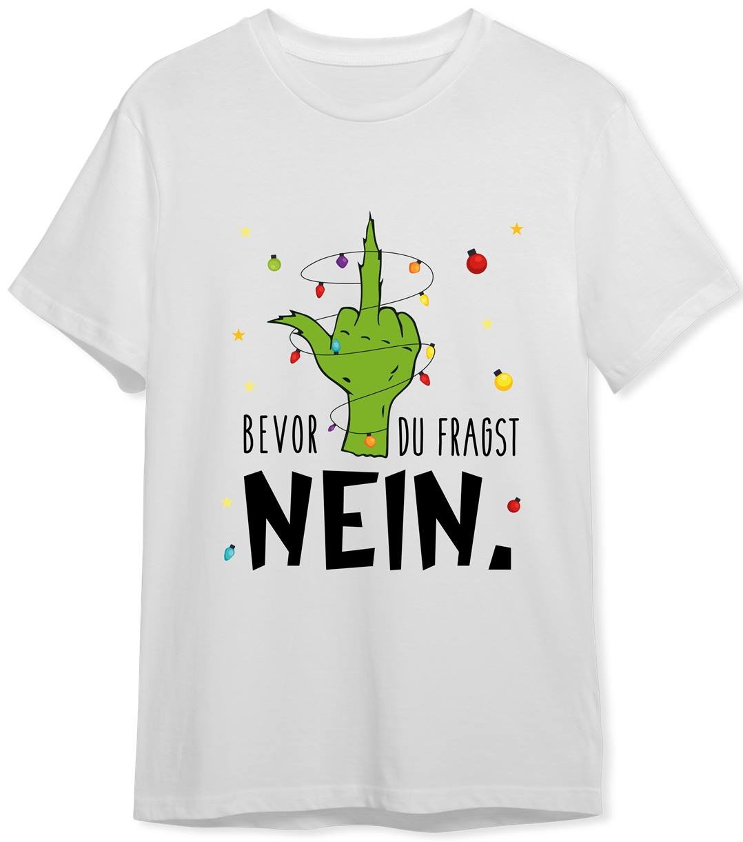 Bild: T-Shirt Herren - Grinch - Bevor du fragst NEIN. (Mittelfinger) Geschenkidee