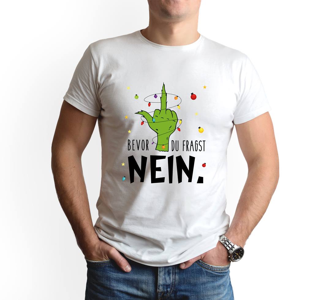 Bild: T-Shirt Herren - Grinch - Bevor du fragst NEIN. (Mittelfinger) Geschenkidee