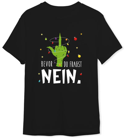 Bild: T-Shirt Herren - Grinch - Bevor du fragst NEIN. (Mittelfinger) Geschenkidee