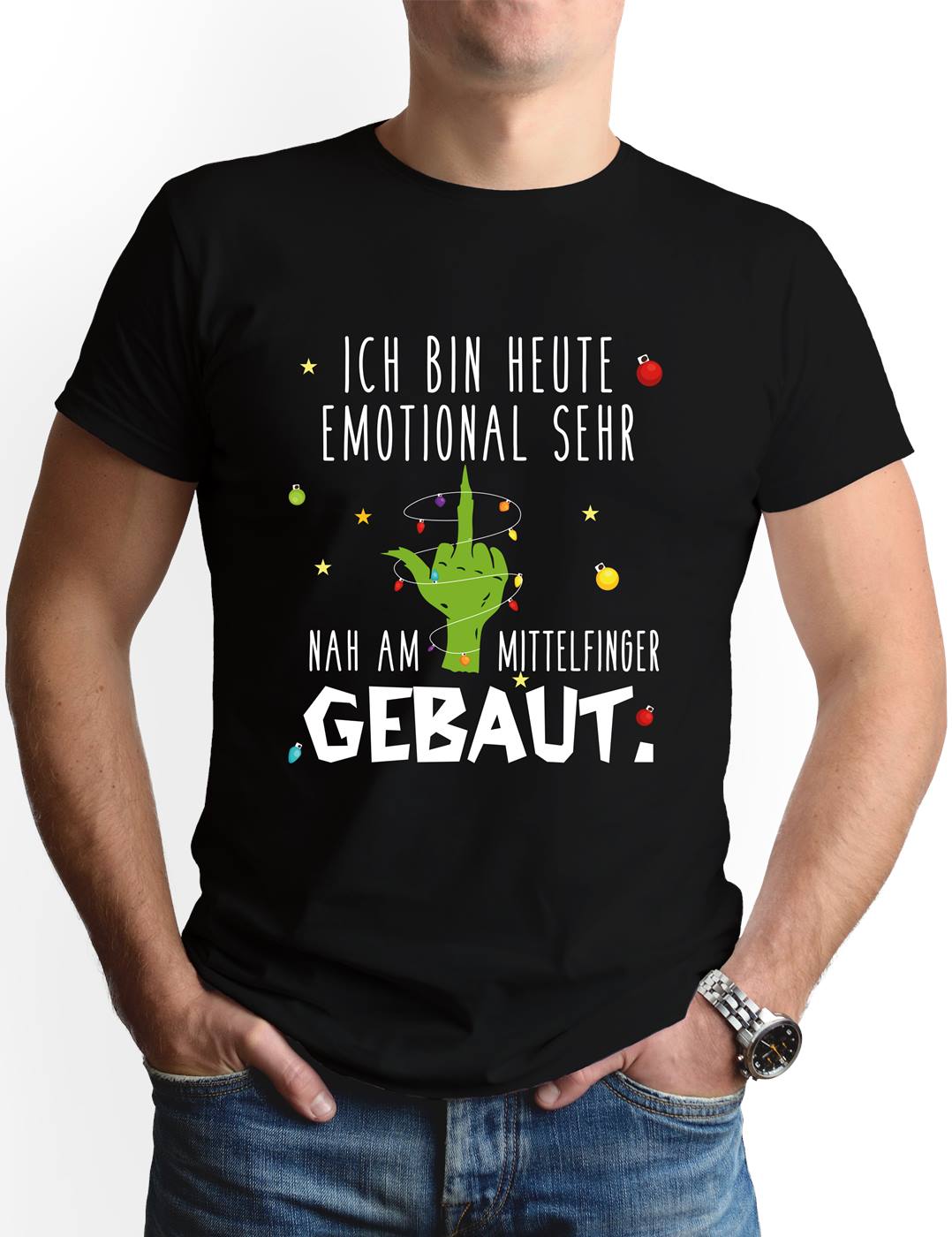 Bild: T-Shirt Herren - Grinch - Ich bin heute emotional sehr nah am Mittelfinger gebaut. Geschenkidee