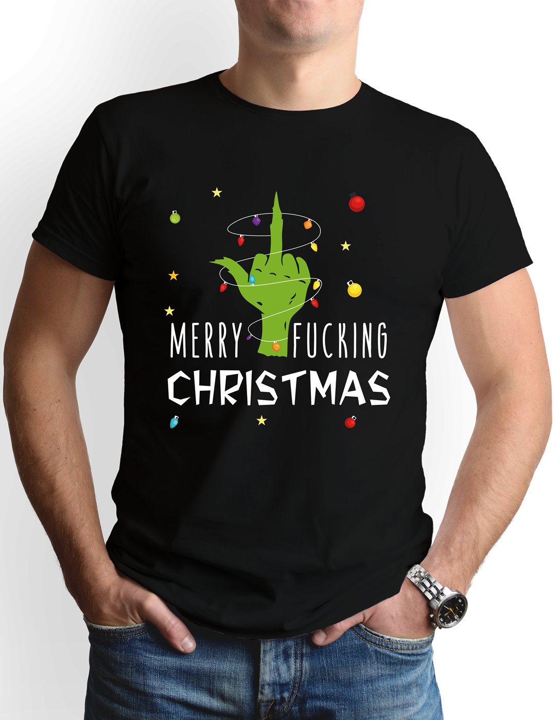 Bild: T-Shirt Herren - Grinch - Merry fucking Christmas (Mittelfinger) Geschenkidee