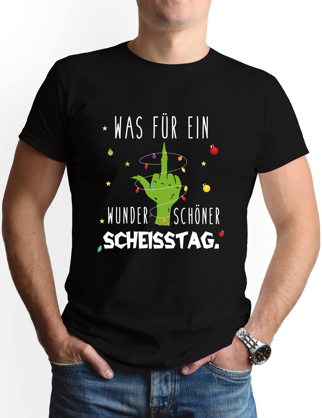 Bild: T-Shirt Herren - Grinch - Was für ein wunderschöner Scheisstag. (Mittelfinger) Geschenkidee